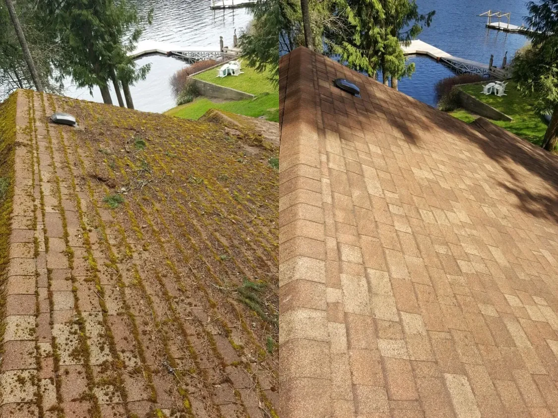 Before and after annual roof maintenance comparison